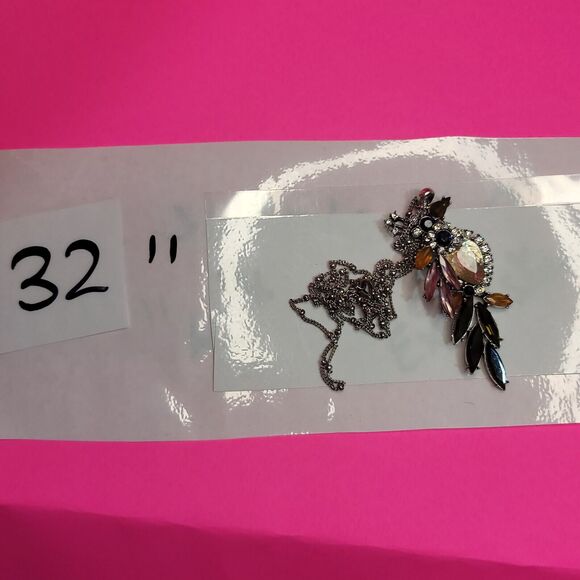 Silver 32" Birds Of Paradise Rhinestone Pendant Necklace - Picture 6 of 6